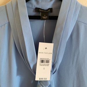 Ann Taylor blue bow neck blouse NEW